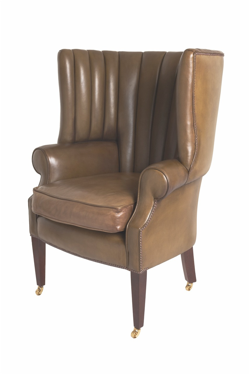 Leather Chairs of Bath Olive Green Fluted Leather Library Chair